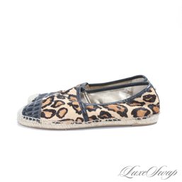 NEAR MINT AND WALKING ON THE WILD SIDE! SAM EDELMAN BROWN LEOPARD PRINT PONYSKIN FUR CAPTOE ESPADRILLE SHOES 7