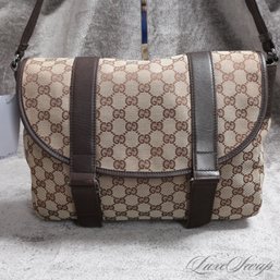 #2 THE ONE EVERYONE WANTS! AUTHENTIC GUCCI MADE IN ITALY BROWN CANVAS MONOGRAM GG MEDIUM FLAP MESSENGER BAG