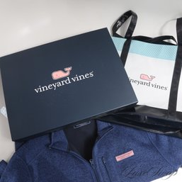 BOX BAGS AND EVERYTHING! MENS VINEYARD VINES SAPPHIRE BLUE MARLED FLEECE 1/2 ZIP ROADSTER SWEATER M
