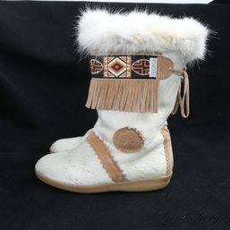 BRAND NEW WITHOUT BOX AND VERY EXPENSIVE TECHNICA MADE IN ITALY WHITE GENUINE FUR AND SUEDE ESKIMO BOOTS 40/10