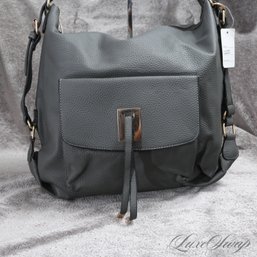 #18 BRAND NEW WITH TAGS DARK GREY GRAINED TEXTURED X-LARGE SHOULDER BAG WITH ZIP TOP