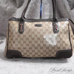 #4 AUTHENTIC AND INCREDIBLE GUCCI MADE IN ITALY 'ABBEY' CRYSTAL GG MONOGRAM CANVAS LEATHER TRIM SATCHEL BAG