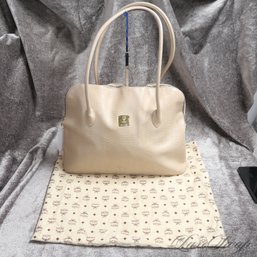 THE ONE EVERYONE WANTS! AUTHENTIC MCM BEIGE WAVE EMBOSSED X-LARGE TWO HANDLE BAG WITH SLEEPER