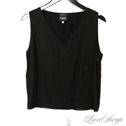 EXPENSIVE AS HECK AKRIS SWITZERLAND BLACK PURE SILK CHIFFON OVER SATIN SLEEVELESS TANK TOP 14