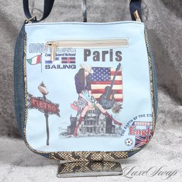#1 BRAND NEW WITHOUT TAGS ANONYMOUS PARIS / SAILING / ENGLAND SOCCER COWGIRL MULTI PRINT CROSSBODY BAG