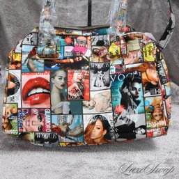 #2 BRAND NEW WITH TAGS LARGE SIZE ALLOVER MAGAZINE COVER PATENT LEATHER SATCHEL TOTE BAG W/STRAP