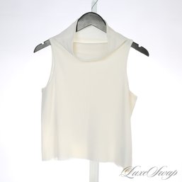 $390 ZORAN MADE IN ITALY PERFECT FIT SCULPTED RIBBED WHITE SLEEVELESS TURTLENECK 12