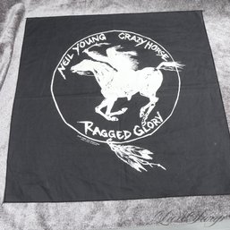 A VINTAGE 1991 NEIL YOUNG CRAZY HORSE BROCKUM LICENSED RAGGED GLORY BLACK BANDANA SCARF