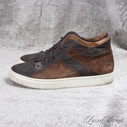 RECENT AND CURRENT MENS TRASK CHOCOLATE BROWN SUEDE AND LEATHER CREAM SOLE MID SNEAKER SHOES 8
