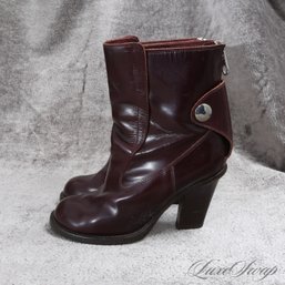 ROCK SOLID AND FANTASTIC CHLOE MADE IN ITALY DEEP OXBLOOD POLISHED LEATHER CHUNKY HEEL BOHO BOOTS 37 / 7
