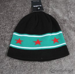NWT RECENT Copa Black Emerald Green Stripe Red Star Motif Beanie Watchman Hat NR