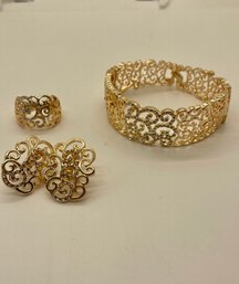 Lot X 3 New Without Tags Anonymous Gold Tone Metal Bracelet Earrings And Ring Set