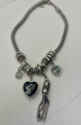 ****Anonymous Pandora Style Silver Tone  Charm Heart Necklace