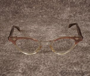 Vintage 1950s 1960s Foremost Clear Glitter Infused Sparkle Cat Eye Glasses NR #3