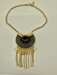 Anonymous Gold Tone Metal With Black Stone Pendant Necklace