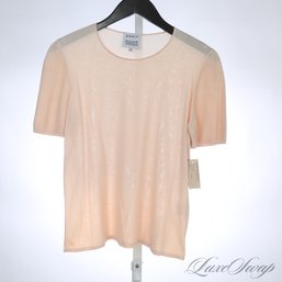 BRAND NEW WITH TAGS $510 AKRIS SWITZERLAND PALE SALMON PINK 100 PERCENT SILK KNITTED SHORT SLEEVE TEE SHIRT 14