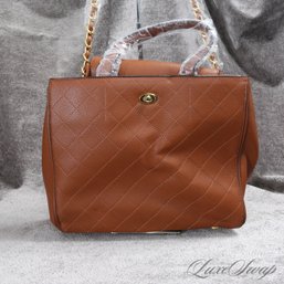 #6 BRAND NEW WITH TAGS ANONYMOUS LUGGAGE BROWN QUILTED TURNLOCK SATCHEL BAG WITH CHANEL STYLE CHAIN