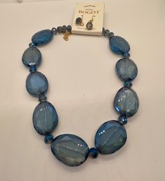 New With Tags Bogot Set Chunky Blue Stone Necklace With Matching Earrings