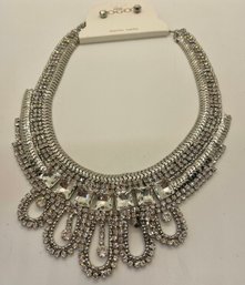 New With Tags Bogot Silver Tone  Rhinestone Gala Wedding Necklace With Earrings Set