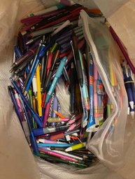 INSANELY LARGE BAG OF HUNDREDS OF PENS, PENCILS, & MARKERS- MANY BRAND NEW