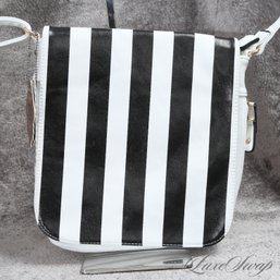 #12 BRAND NEW WITH TAGS MISS ACCESSORIES AWESOME BLACK AND WHITE BOLD STRIPED FLAP CROSSBODY BAG