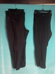 Lot X 2 New With Tags Ashley Stewart Solid Black Stretch Jean Trouser Pants Size 26