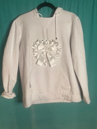 NicoPanda Solid White  Cotton Blend Hoddie Sweatshirt With Ribbon Heart With Bow Size M