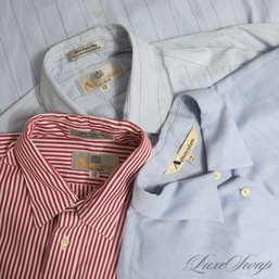 LOT OF 3 HIGH QUALITY WOMENS AQUASCUTUM LONDON SOLID BLUE, RED/WHITE STRIPED, BLUE/GREEN STRIPED SHIRTS 1214
