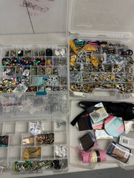 MASSIVE LOT OF 2 HUGE COMPLETELY FULL STORAGE BOXES OF CHARMS AND CRAFT ATTACHMENTS