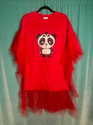 New With Tags NicoPanda Bold Red Cotton Tshirt Dress With Panda And Tulle  Size S
