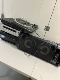 LOT OF 5 AUDIO AND HOME ELECTRONICS INCLUDING SONY HUGE SUBWOOFER, TECHNICS TURNTABLE, HP PRINTER AND MORE