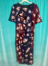 New Without Tags NicoPanda Short Sleeve Cotton Navy Burgundy Floral Dress