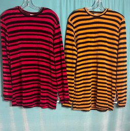 Lot X 2 New With Tags NicoPanda Velvet Ribbed Black Red And Dark Mustard  Stripe Longsleeve Pullover Sweater