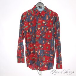 MOST WANTED TRUE VINTAGE MENS RALPH LAUREN RED MULTI TARTAN PLAID ALLOVER MOTIF PRINT BUTTON DOWN SHIRT L