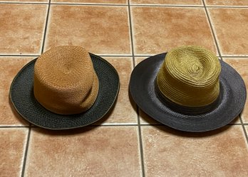 LOT OF 2 STRAW TWO TONE SUMMER HATS