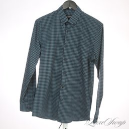 BRAND NEW WITH TAGS NORDSTROM TECH-SMART TRIM FIT COOLMAX TECHNOLOGY TEAL GINGHAM BUTTON DOWN SHIRT S