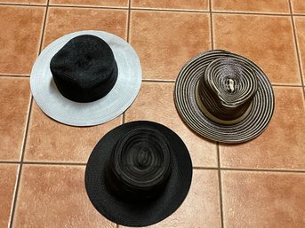 LARGE LOT OF 3 DARK COLOR STRAW SUMMER HATS