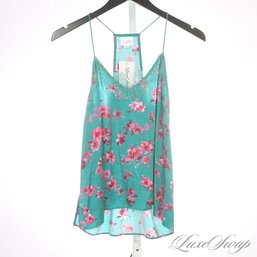 SUMMER FRESH! LOT OF 2 MODERN AND NICE CAMI NYC PURE SILK CARIBBEAN BLUE/PINK FLORAL AND GREEN TANK TOPS XXS