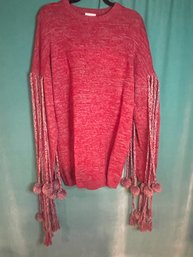 New With Tags NicoPanda Runway Red Knit With Roped Pompom And Sleeve Patch Size S