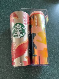 JOIN THE CRAZE!! LOT OF 2 VERY EXPENSIVE & VIBRANT STARBUCKS INSULATED TRAVEL MUGS