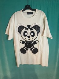 NicoPanda  Collection Sample White Short Sleeve T-Shirt With Panda Embroidered On Front