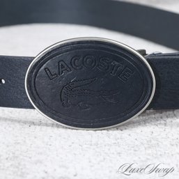 MODERN, NICE AND WIDE MENS LACOSTE THICK BLACK LEATHER BIG OVAL LOGO BUCKLE BELT 38