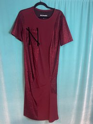 New Without Tags NicoPanda Red And Burgundy Lurex Ribbed N Shortsleeve Dress Size M