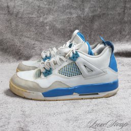 #23 THE ONES EVERYONE WANTS! NIKE AIR JORDAN RETRO 4 408452-105 MILITARY BLUE WHITE SNEAKERS 7Y