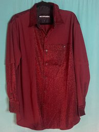 New Without Tags NicoPanda Red And Burgundy Lurex  Button Down Blouse Size L