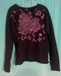 New Without Tags NicoPanda Black Crewneck Pullover Sweatshirt With Pink Keith Herring Like Panda Art