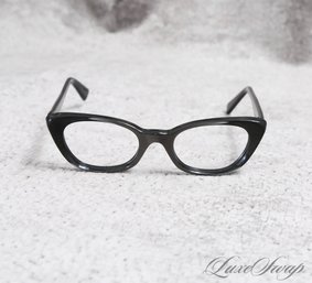 Vintage 1950s 1960s Hudson 5 1/2 Black Silver Bar Inset Cat Eye Glasses NR #2