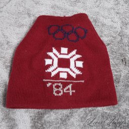 VINTAGE 1984 OLYMPICS MAROON RED CROCHET KNITTED SKI CAP HAT