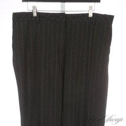 PERFECTLY ELEGANT AKRIS SWITZERLAND CHARCOAL GREY AND BROWN DASHED STRIPE FLANNEL PANTS 14