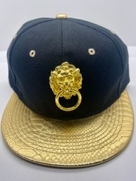 New With Tags Black Metallic Snake Skin Print Gold Lion  Hat Cap